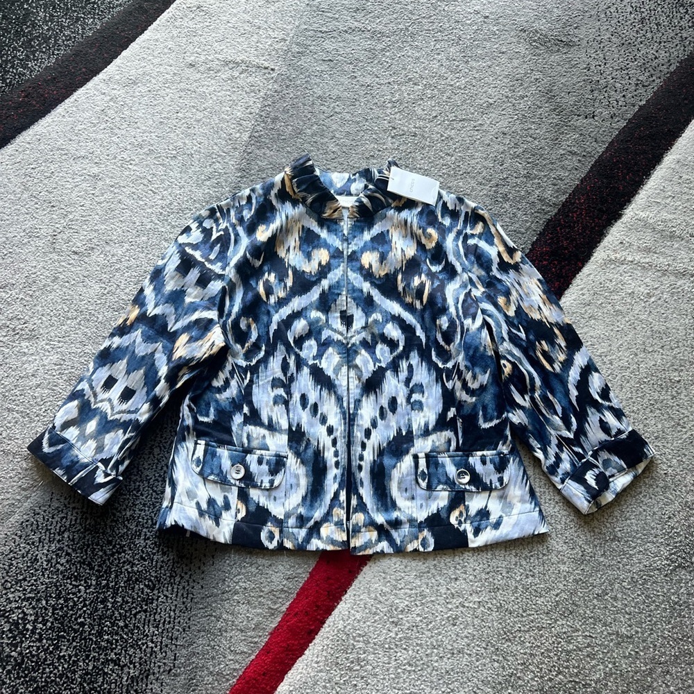 Chico’s Artisan Blues Alegra Linen Blend Jacket